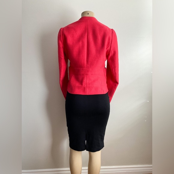 $660‼️MAJE Tweed Short Blazer Jacket Collarless Long Pleated Sleeves Pink Red M - Picture 3 of 13